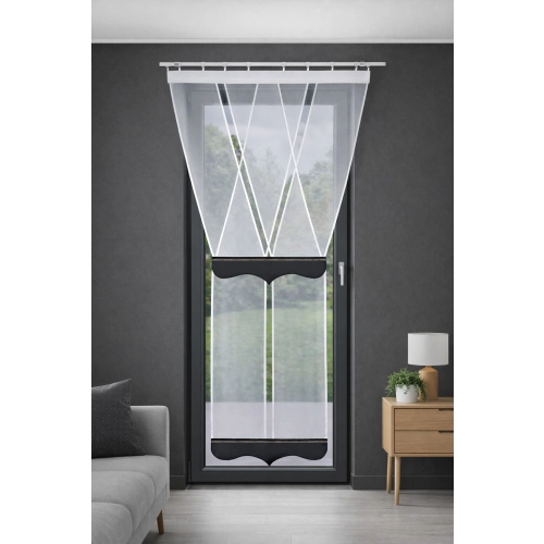 Firanki panelowe Panel Y Luna FL808 110/210 cm – biel z czarną wstawką