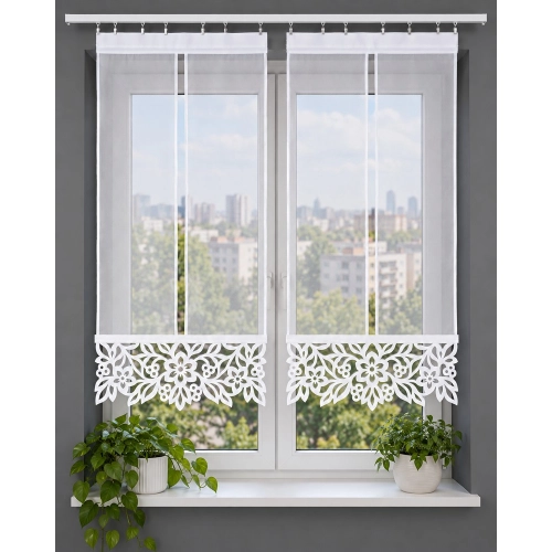 Firany panelowe z białym ażurem – komplet 2 szt. 60 cm FV841 Velia