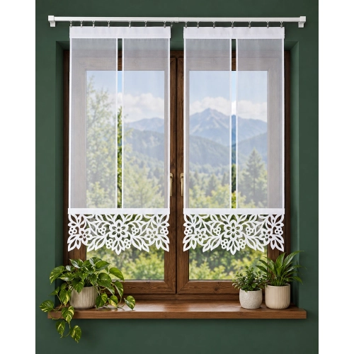 Firany panelowe z białym ażurem – komplet 2 szt. 60 cm FV841 Velia