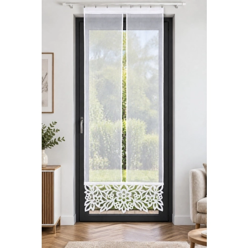 Firana panelowa na okno balkonowe z białym ażurem FV849 VELIA – 80 cm