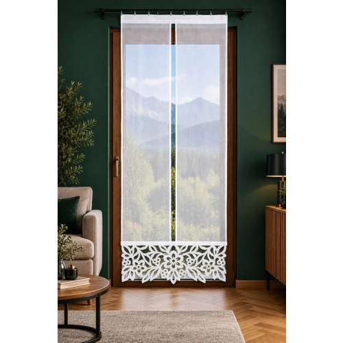 Firana panelowa na okno balkonowe z białym ażurem FV849 VELIA – 80 cm