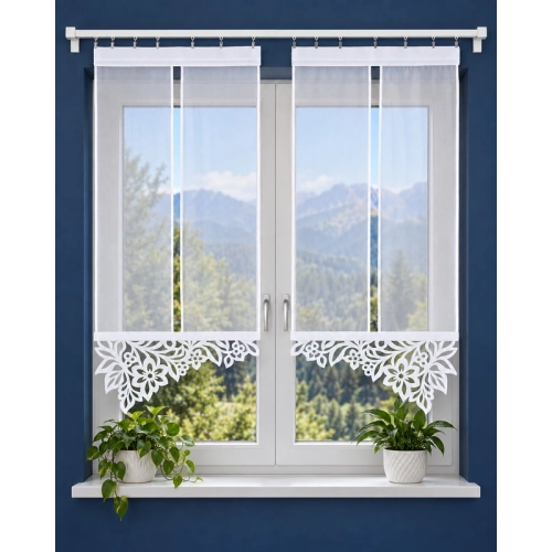 Gotowe panele firanowe VELIA FV851 – biały woal i ażur, 2 szt. 60 cm