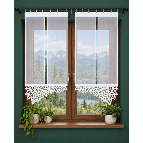 Gotowe panele firanowe VELIA FV851 – biały woal i ażur, 2 szt. 60 cm