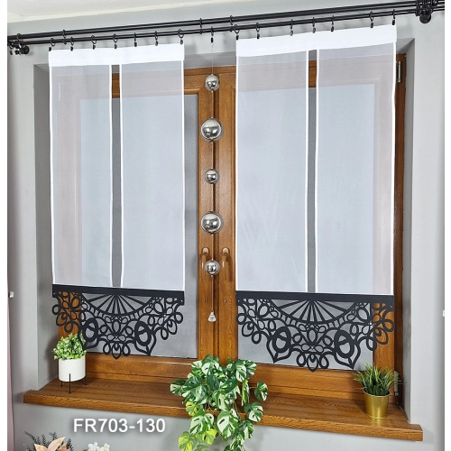 Gotowe firanki panelowe z czarnym ażurem 60cm FR703